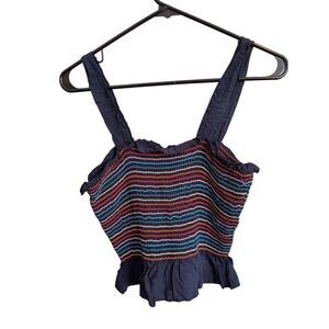 Papermoon Women's Size Medium Black Multi Sleeveless Cropped Top Shirt Rayon